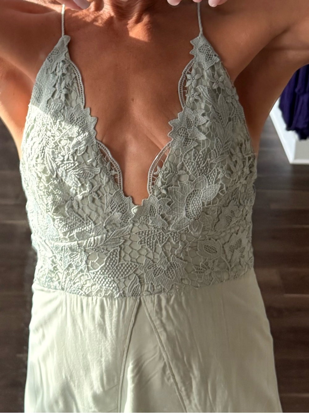 Lulu's Sage Green Lace-Trim Maxi Dress